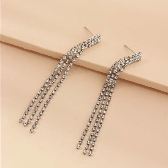 Rhinestone Fringe Earrings - Picture 2 of 5